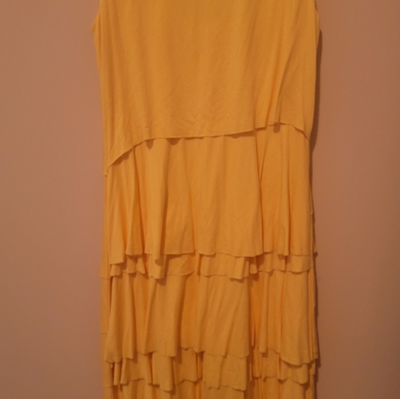 NWT Calvin Klein Yellow Ruffle Tier Sleeveless Dress Size 10 - Picture 2 of 5